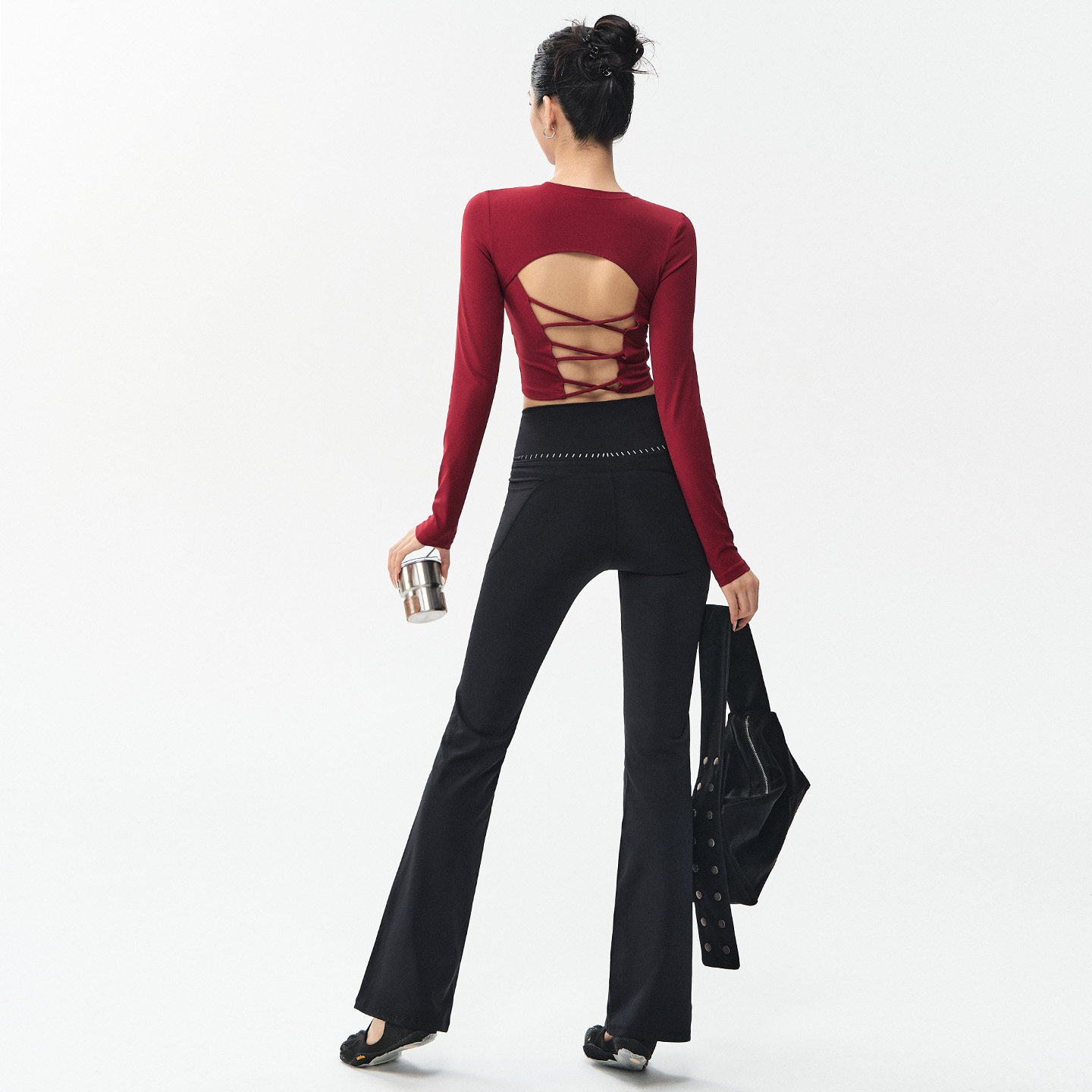 DCW瑜伽微喇裤女高腰收腹紧身显瘦健身裤跑步普拉提训练运动长裤 - 图3