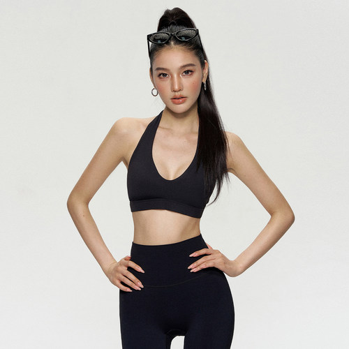 DCW深V运动内衣弹力挂脖美背外穿普拉提瑜伽套装健身训练文胸bra - 图0