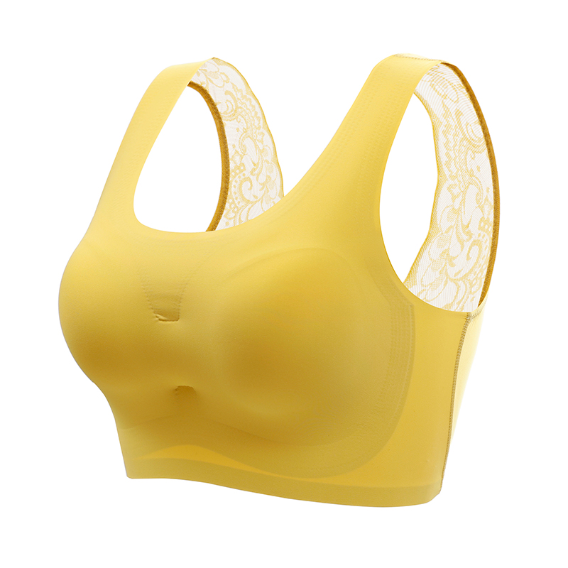 无痕内衣女无钢圈小胸聚拢文胸收副乳运动背心式蕾丝美背胸罩薄款 - 图0