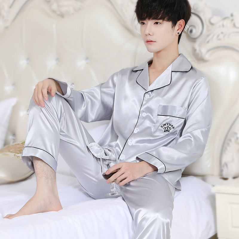 冰丝男夏季长袖套装韩版宽松睡衣 法曼莱睡衣/家居服套装