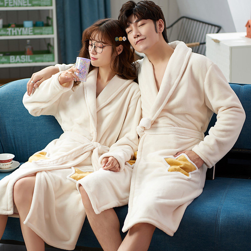 秋冬长款珊瑚绒加绒情侣男士睡袍 法曼莱睡袍/浴袍