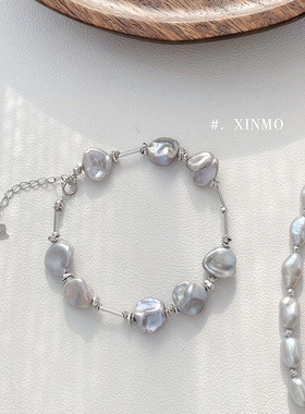 倪妮同款平替keshi毛衣链 真多麻色 银灰色巴洛克珍珠 淡水珍珠