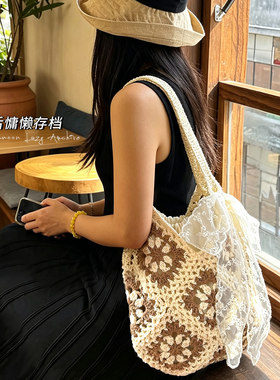 慵懒风手工编织棉线diy材料包大容量通勤单肩包沙滩包托特包