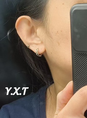 简约925纯银男女复古锁链耳扣