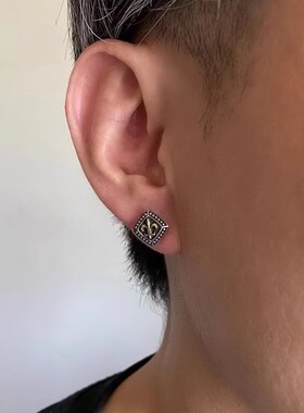 925纯银耳钉十字架复古男女做旧