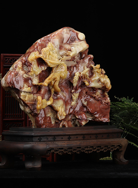 《访友图》 寿山石三彩芙蓉石 难得大料摆件 摆设送礼 收藏品佳品