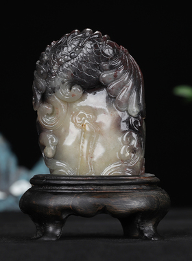 《鳌龙瑞兽》寿山善伯月尾石 雕工古朴带金砂 桌面摆件送礼工艺品