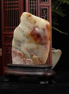 寿山石结晶三彩芙蓉松下访友礼品