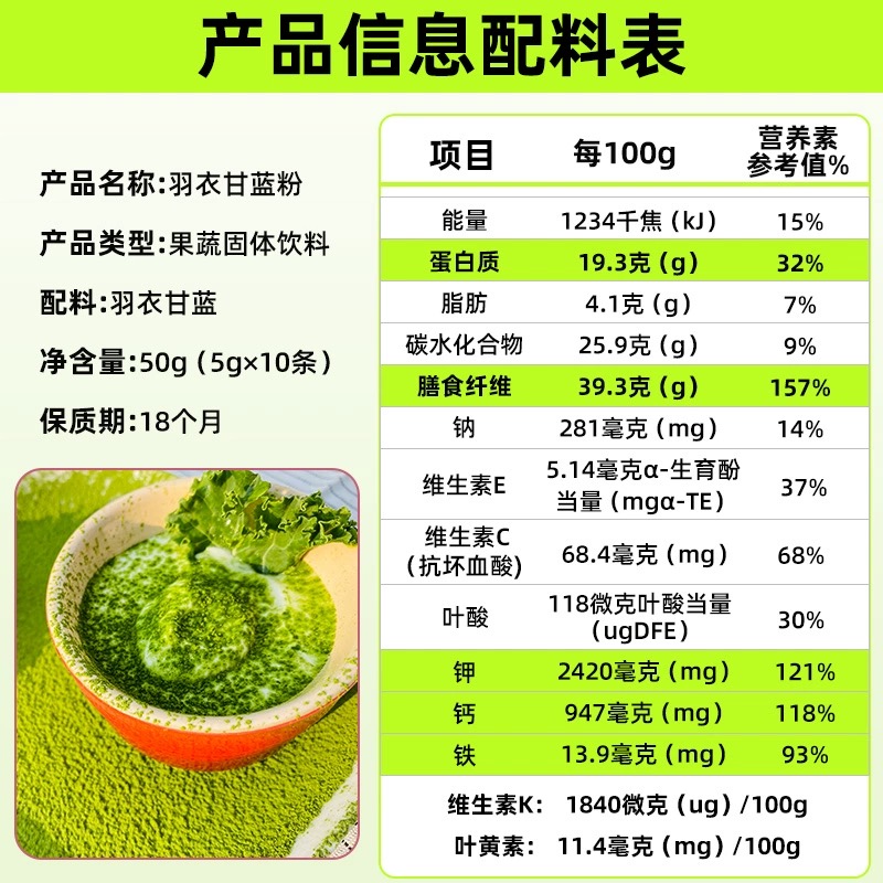 徐姬羽衣甘蓝粉膳食纤维蔬菜粉中国农科院蔬菜花卉所研发甘蓝品种 - 图1