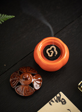 陶瓷小柿子迷你香炉柿柿如意家用袖珍创意小号盘香香薰炉茶桌摆件