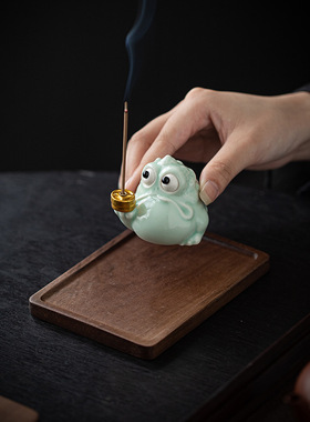 招财金蟾线香炉陶瓷家用室内香插香座可爱茶台桌面香薰炉摆件香器