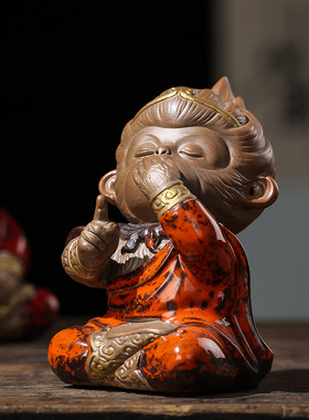 创意陶瓷孙悟空摆件四不小猴子中式家居客厅办公室装饰品茶道茶宠