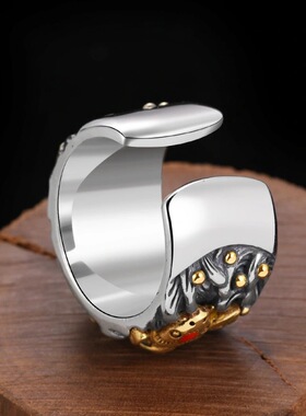 霸气戒指金色锦鲤双鱼个性招财复古潮流男士扳指食指活扣