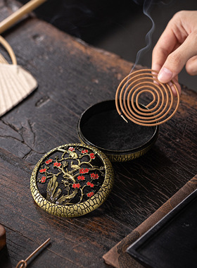 四君子合金仿古盘香炉香篆炉家用室内檀沉香薰炉禅意茶道熏香摆件