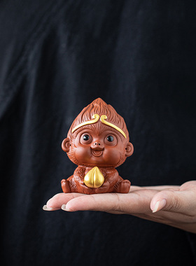 创意灵猴献桃紫砂小猴子摆件玄关客厅茶室办公室桌面车载装饰礼品