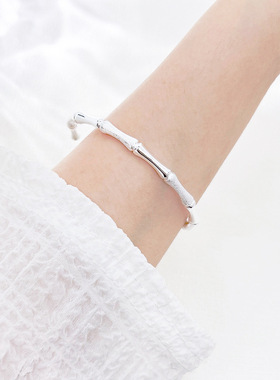 足银999竹节手环，拉沙设计，