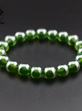 浓绿色祖母绿圆珠手串培育宝石