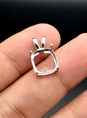 纯银镀白金方形吊坠空托镶嵌礼物