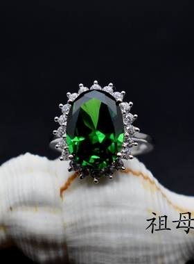 经典戴安娜戒指镶王妃蓝宝石925