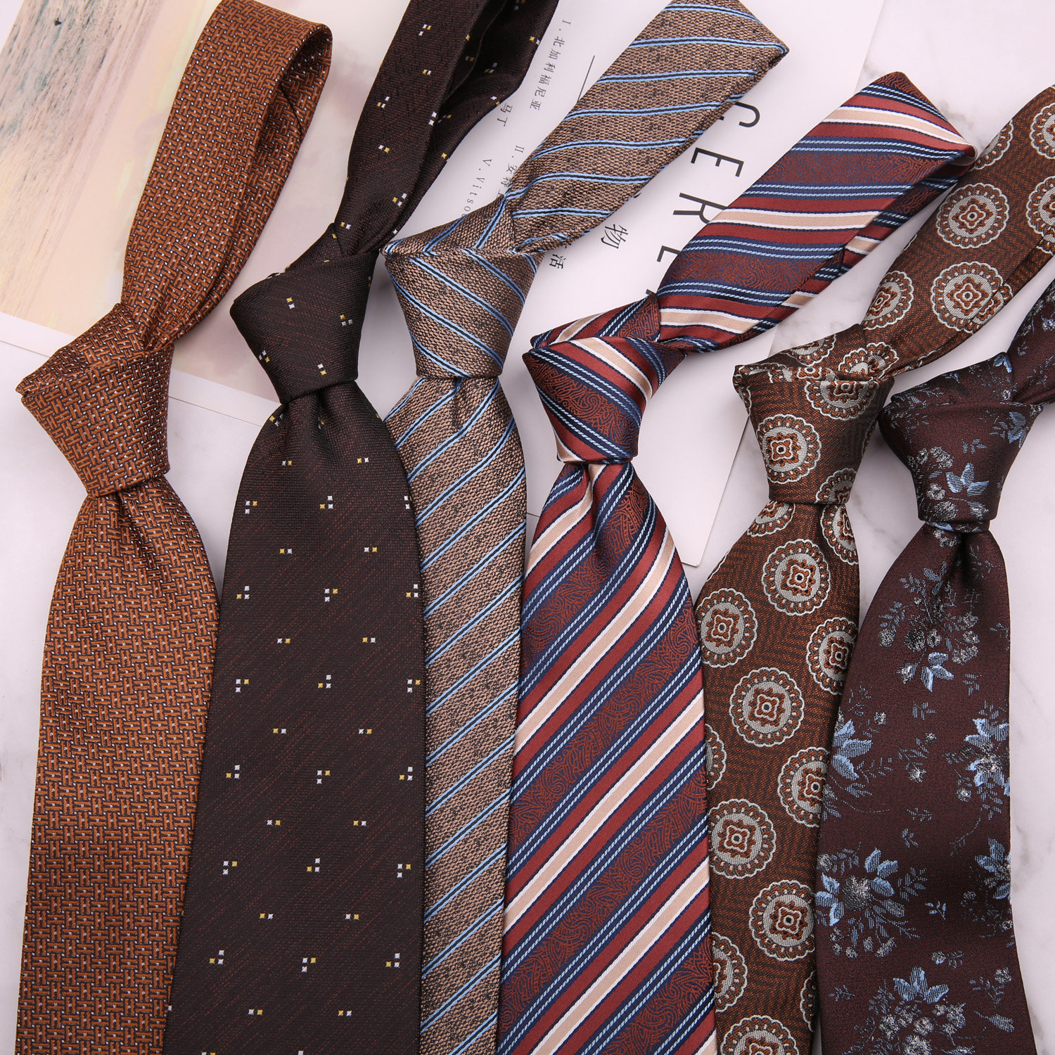 男士正装商务咖啡色棕色新郎韩版8公分涤纶丝条纹圆点手打新领带,淘宝优惠券,粉丝福利购,淘宝优惠卷