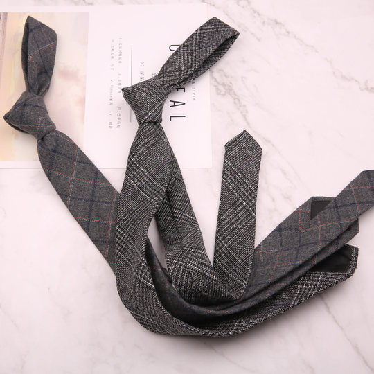 男士仿羊毛领带6CM窄款复古英伦欧美风休闲商务手打格子花纹