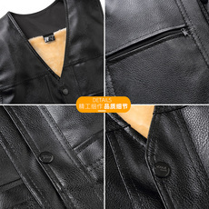 Жилеты 皮马甲加绒外套秋冬装无袖pu皮衣马夹男背心v领中老年男装爸爸装 1035274269