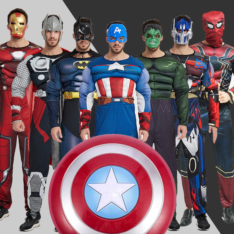 万圣节肌肉美国队长成人表演出服饰cos蜘蛛侠蝙蝠钢铁侠超人服装 - 图1