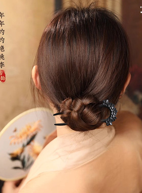檀木U型发簪女新中式高级感日常通勤盘发古风木簪子发钗U形簪双簪