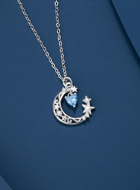 星星纯银925项链女爱心锆石锁骨