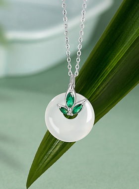 竹叶纯银S925项链女时尚国风款