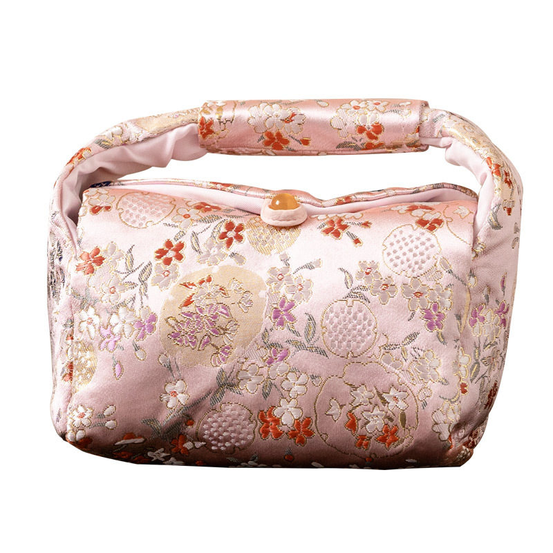 粉色石竹花织锦收纳包高颜值女士手提包户外露营包手工茶包袋,淘宝优惠券,粉丝福利购,淘宝优惠卷