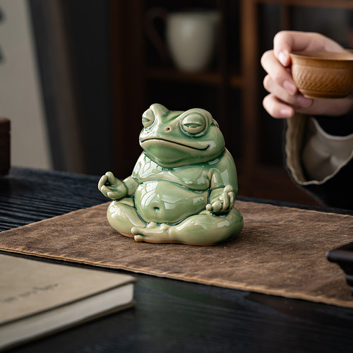 青釉禅心蛙茶宠摆件手工陶瓷青蛙茶桌装饰品茶具配件 - 图2