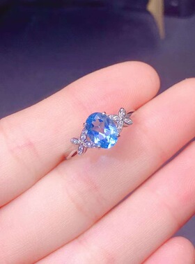 纯银镶嵌天然托帕石戒指