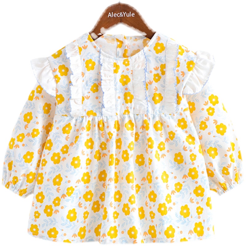 Floral princess style pure cotton long-sleeved blouse is beautiful but not expensive