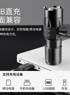 超亮变焦远射充电手电筒