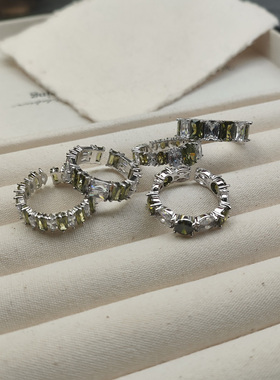 橄榄绿彩色水晶锆石开口可调戒指