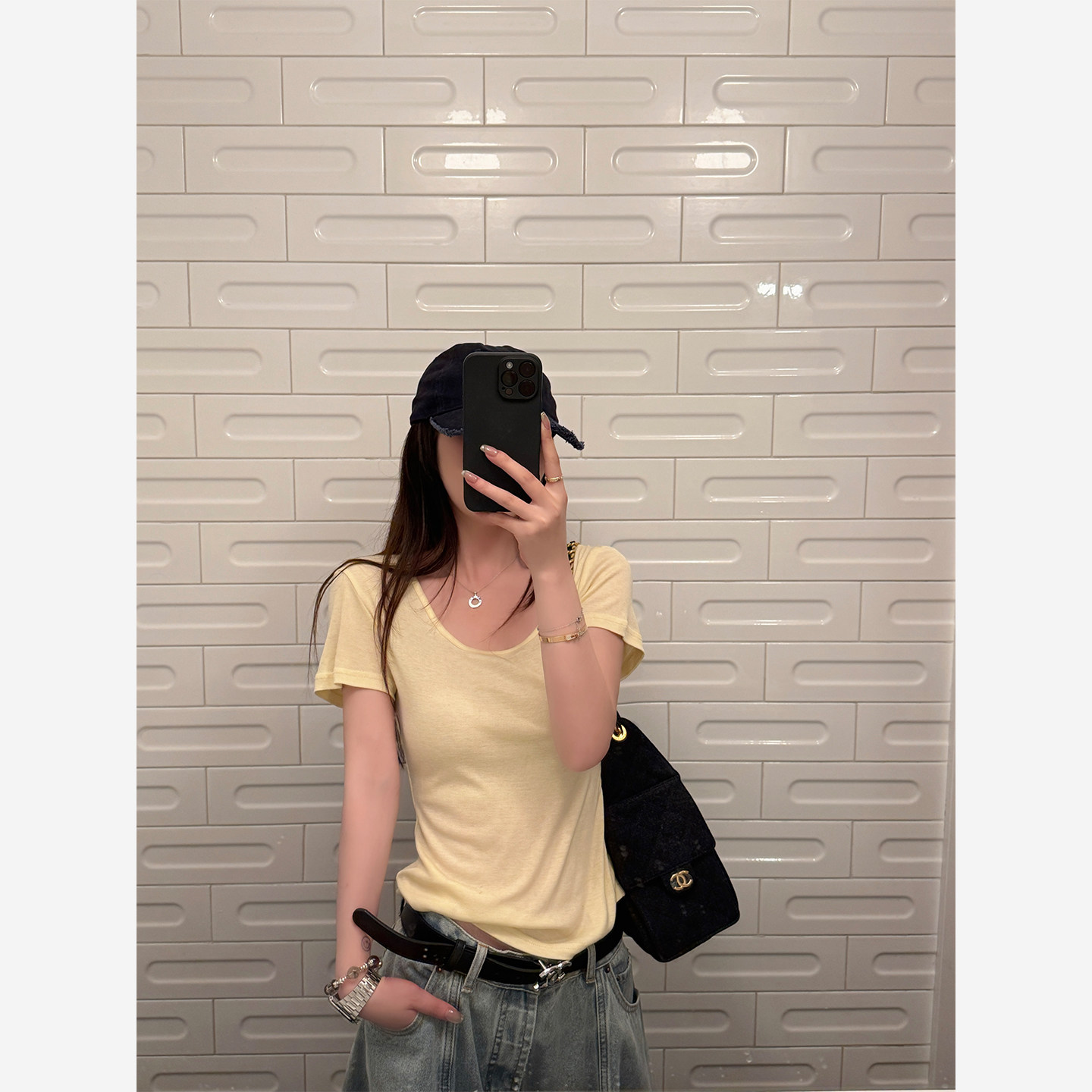 Here yaya shop 杏仁奶酪天丝桑蚕丝酥软微透软绵绵纸片人短袖t恤