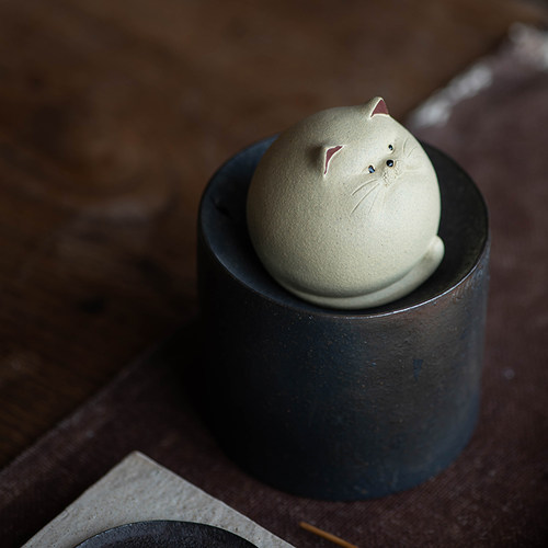 宜兴紫砂茶宠 摆件 盖置 小雕塑 可爱把玩件 胖猫 礼物礼品装饰品 - 图3