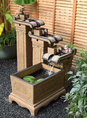 流水摆件户外阳台大型新中式鱼池循环水景观鱼缸招财庭院装饰造景