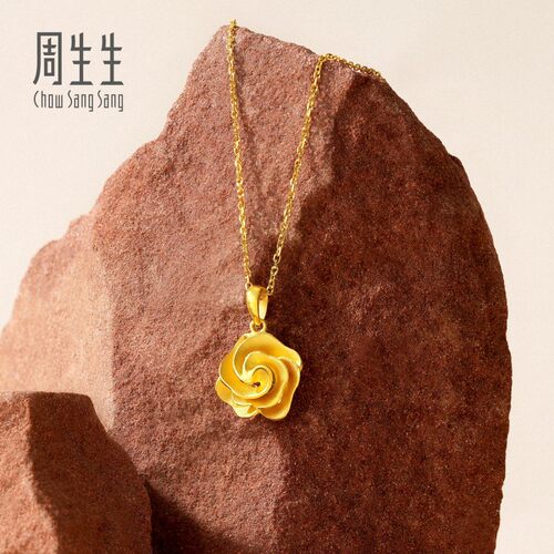 母亲节礼物周生生幸福花语玫瑰花黄金吊坠足金挂坠金饰72931P计价 - 图1