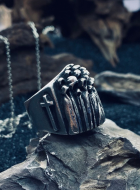 原创手工银饰骷髅戒指朋克