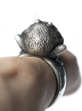 原创青蛙戒指925银情侣复古