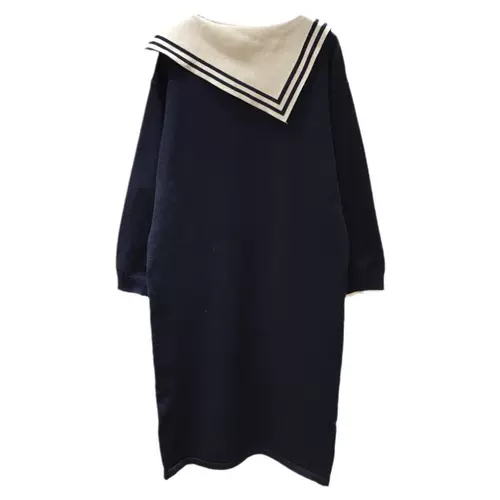 Военно-морской сверхдлинный длинный свитер, платье, длина макси, в западном стиле