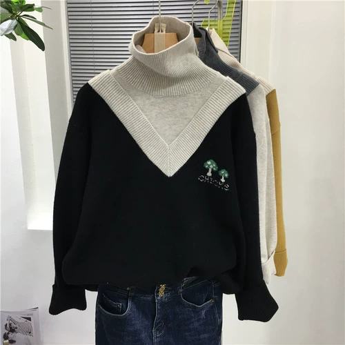 Зимний лонгслив, шерстяной свитер, коллекция 2021, в корейском стиле