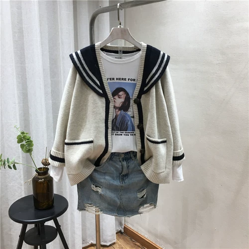 Шерстяной осенний военно-морской мультяшный лонгслив, свитер, кардиган