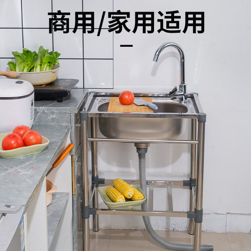 厨房不锈钢水槽带操作台平台洗菜水池洗手盆家用一体台面单槽双槽 - 图1