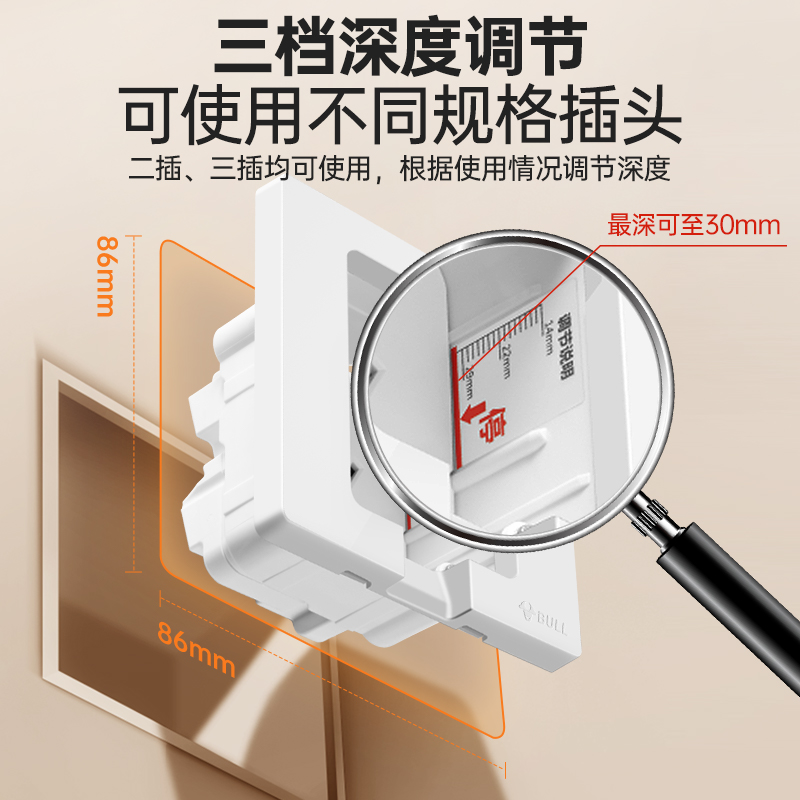 公牛冰箱插座内嵌式10a五孔洗衣机隐形86型面板16a空调插座专用 - 图1
