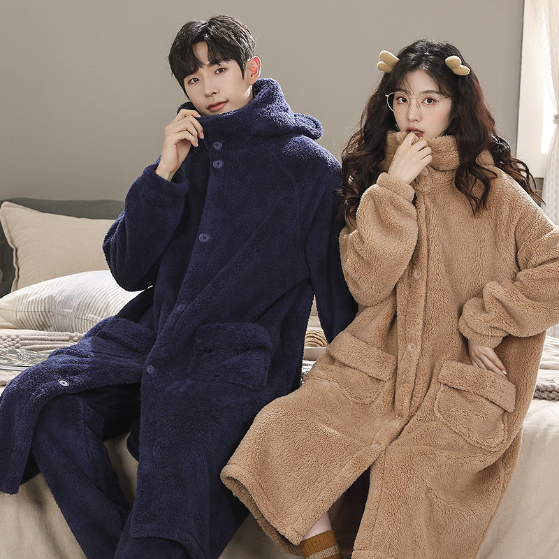 秋冬季可爱加绒加长款珊瑚绒睡衣 muzihome睡袍/浴袍