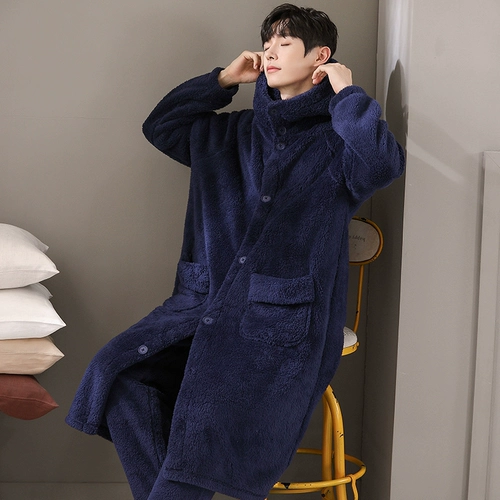 Мультяшная демисезонная коралловая пижама, бархатный флисовый мужской банный халат, фланелевый комплект, увеличенная толщина