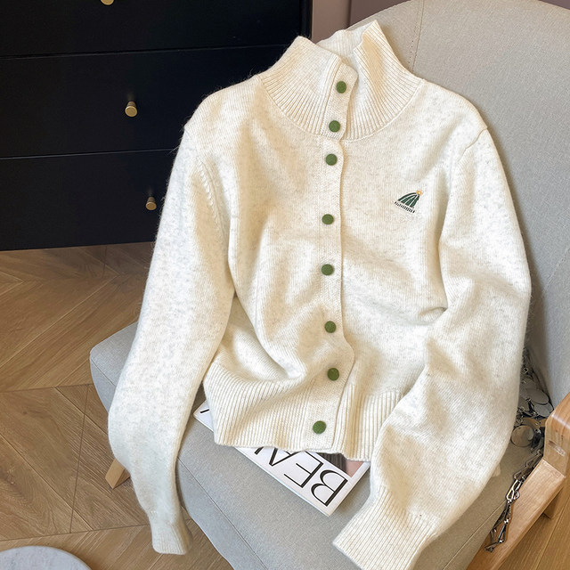 Women's new turtleneck casual loose knitted cardigan sweater